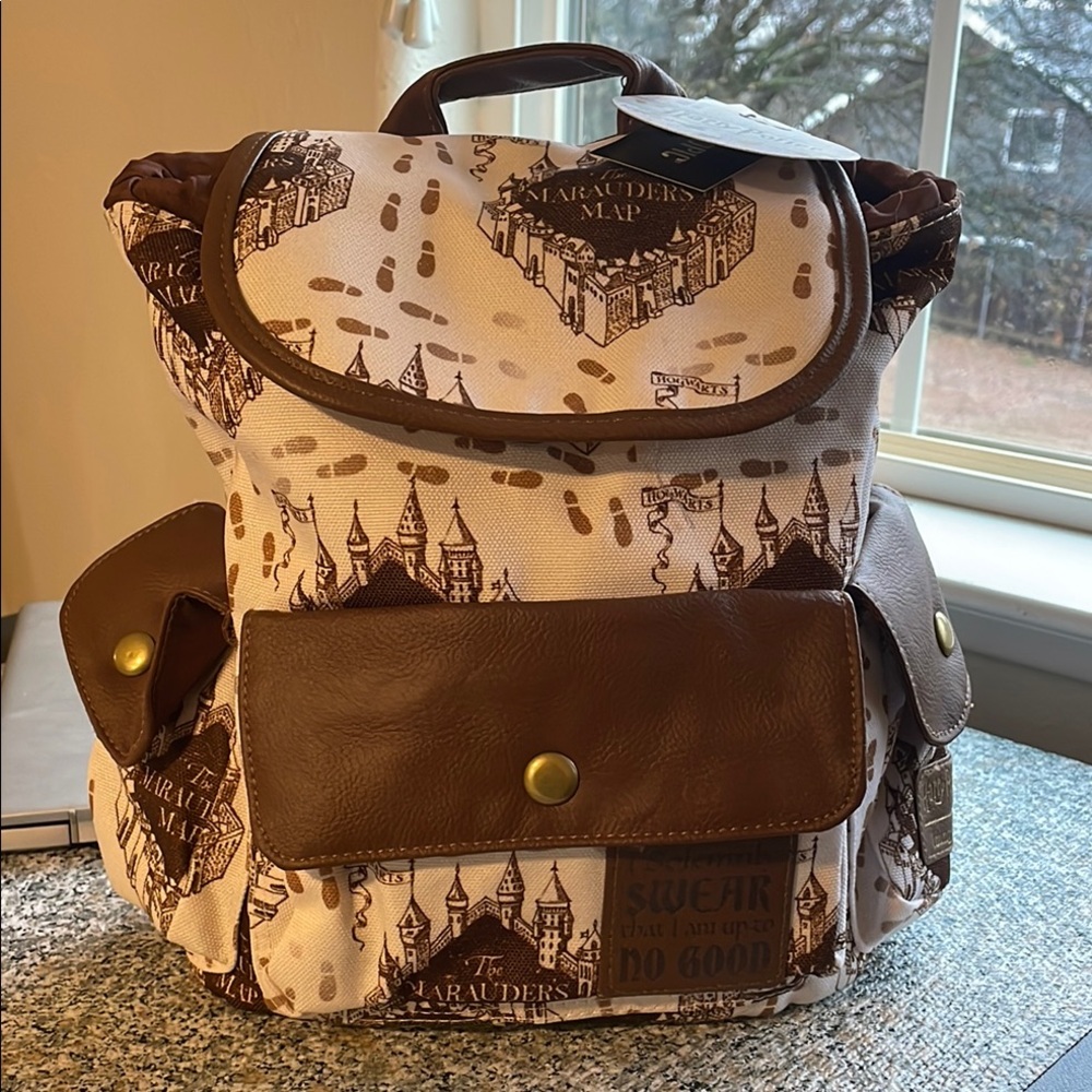 Marauder's Map Backpack - Brown and Cream